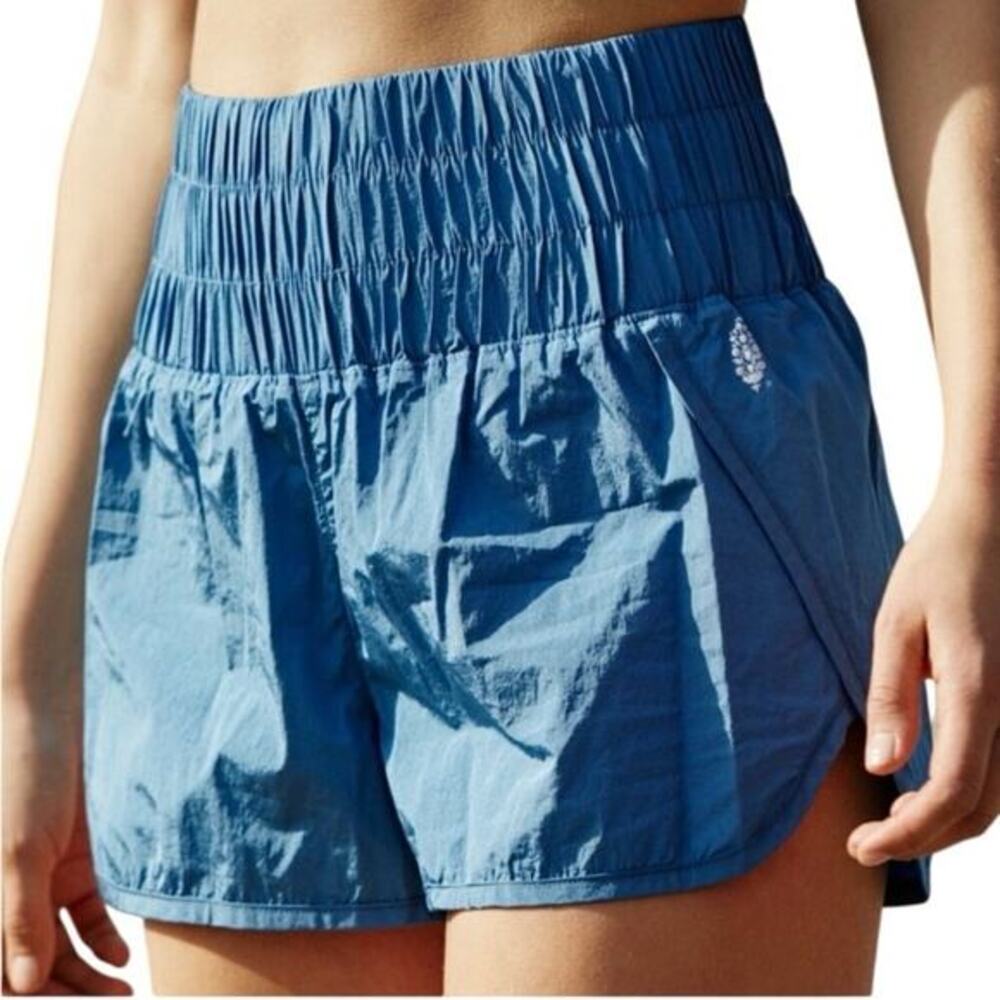 Free People FP Movement Women Small Way Home Shorts Shiny Deep Blue‎ High Waist
